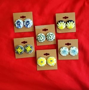 Hand Crafted Button Earrings Lot of all 6 pairs